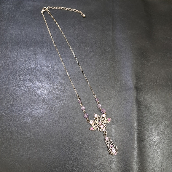 Women's Necklace Victorian Style Silver Tone Purple Beads Size 10 Inches‎ - Picture 3 of 12